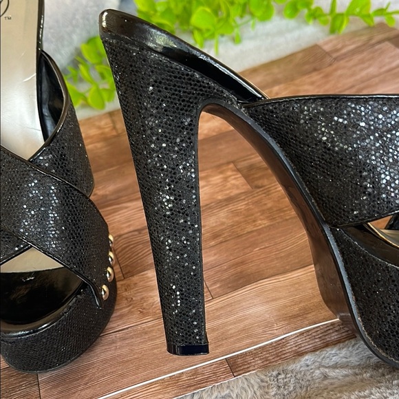 Sparkly Black Platform Sandals with Stiletto Heel - Picture 7 of 9